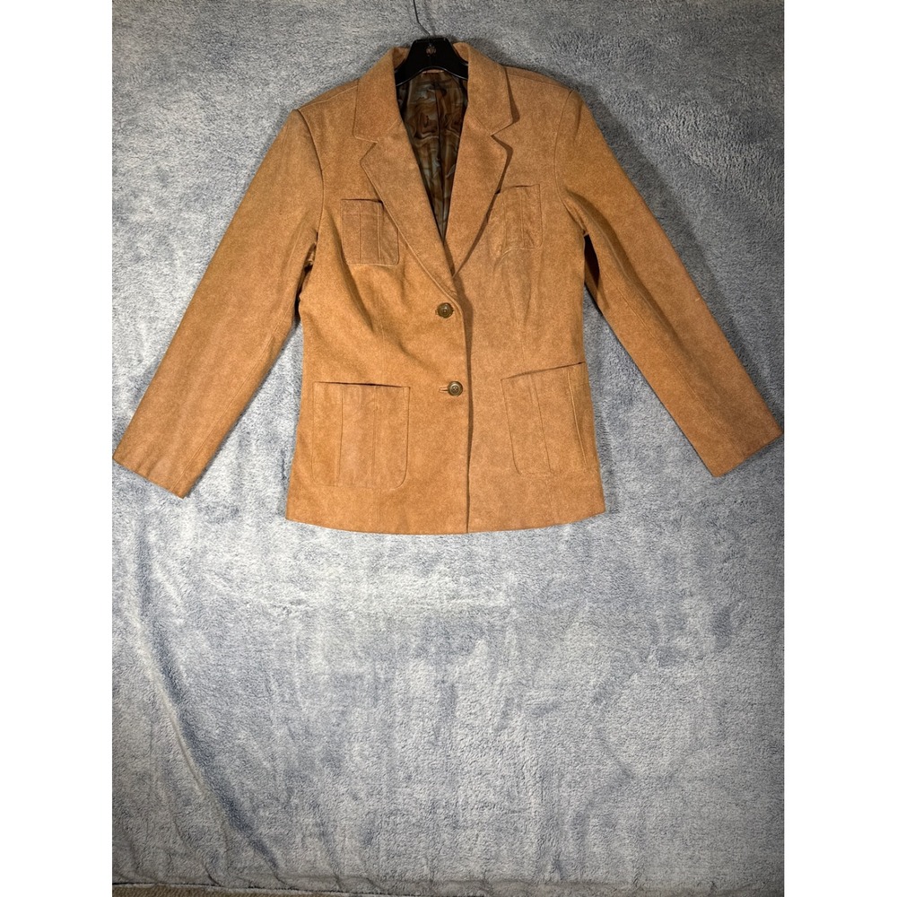 Dillards Tan Genuine Suede Leather‎ Blazer Jacket Brown Western 4-Pocket Vintage